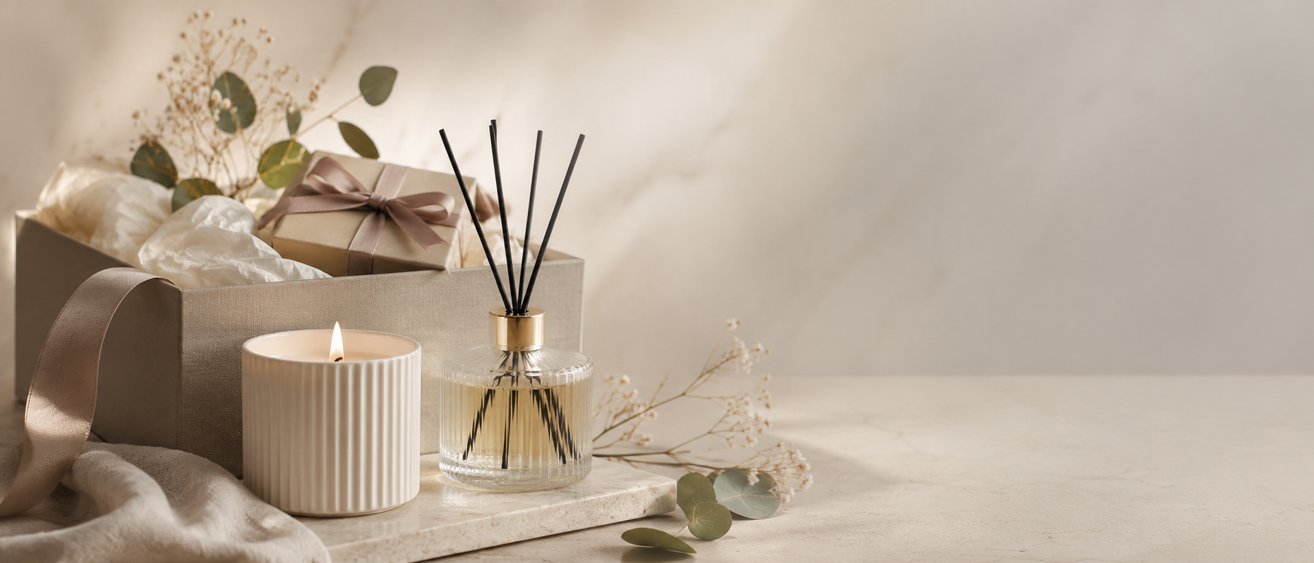 Promida gift box with candle and reed diffuser